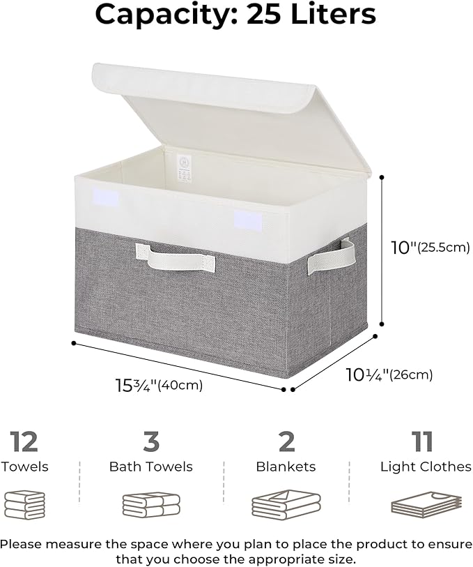 GRANNY SAYS Memory Keepsake Storage Box, Fabric Storage Bins with Lids | Flip-Top Lid, Collapsible, Stackable, 3 Handles, Ideal for Closet Clothes Blanket Toys, Large, White/Gray, 2-Pack
