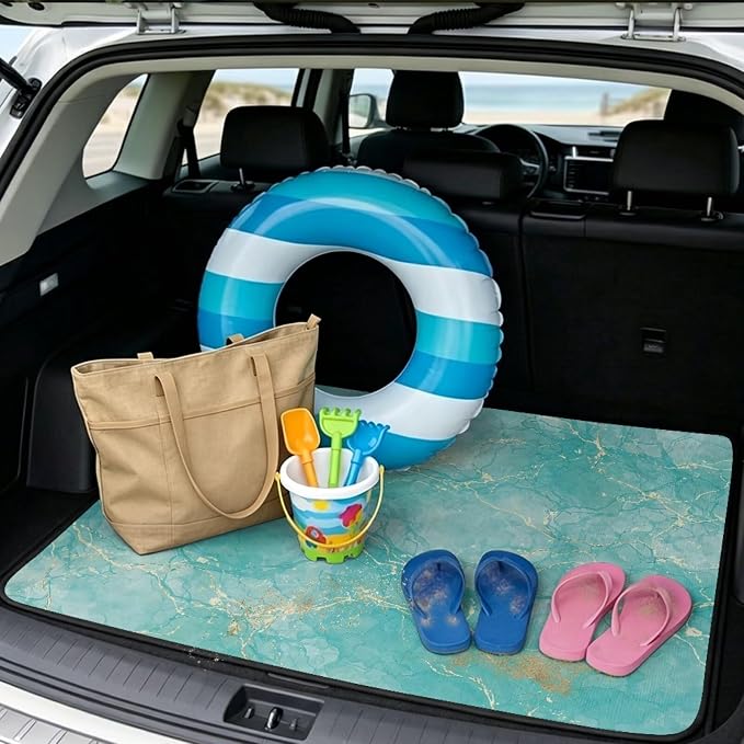 Howilath Turquoise Marble Car Trunk Liner All Weather Cargo Mat, SUV Trunk Mat for Cars Non-Slip Car Trunk Mat Universal Vehicle Interior Protection, Fits Most Sedan & SUV