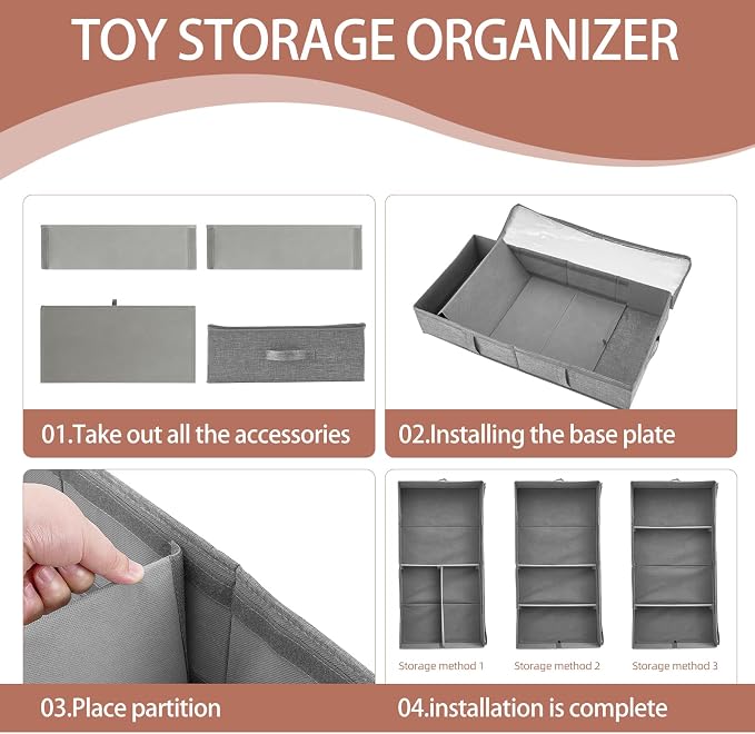 4-Pack Underbed Storage Containers with Clear PVC Lid(31.8×16×5.9in) | Foldable Under Couch Storage Bins, Closet Organizers Bags for Toy, Stuffed Animals, Dolls, Books, Clothes, Shoes & Blankets
