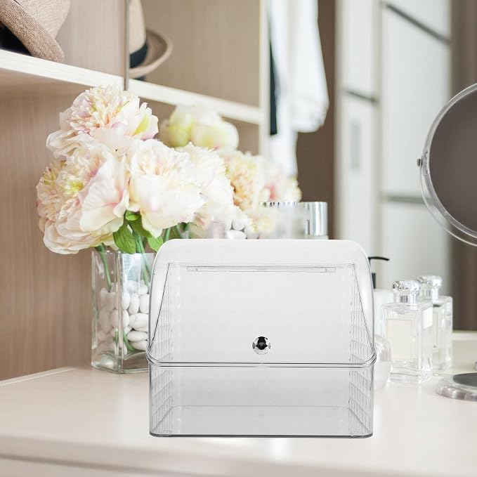 Healeved Makeup Box with Pp Storage Lid Organizer Pet Countertop | Spacious Categorization, Protective Cover, Versatile Use for Vanity and Bathroom