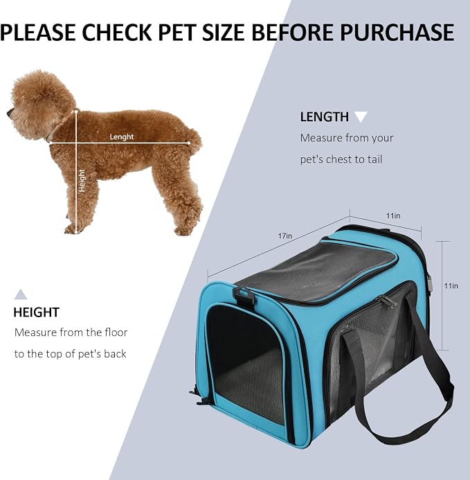 Henkelion Pet Carrier for Small Medium Cats Puppies up to 15 Lbs, Airline Approved Small Dog Travel Puppy Carrier Soft Sided, Collapsible - Blue (Pack of 2)