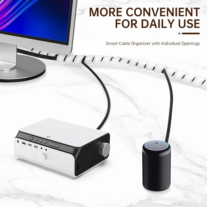 Spiral Cable Wrap, 10ft Cable Sleeves for Cords, Flexible Cable Management Sleeve for Computer, Power, Audio & Video Cords (White, 1/2")