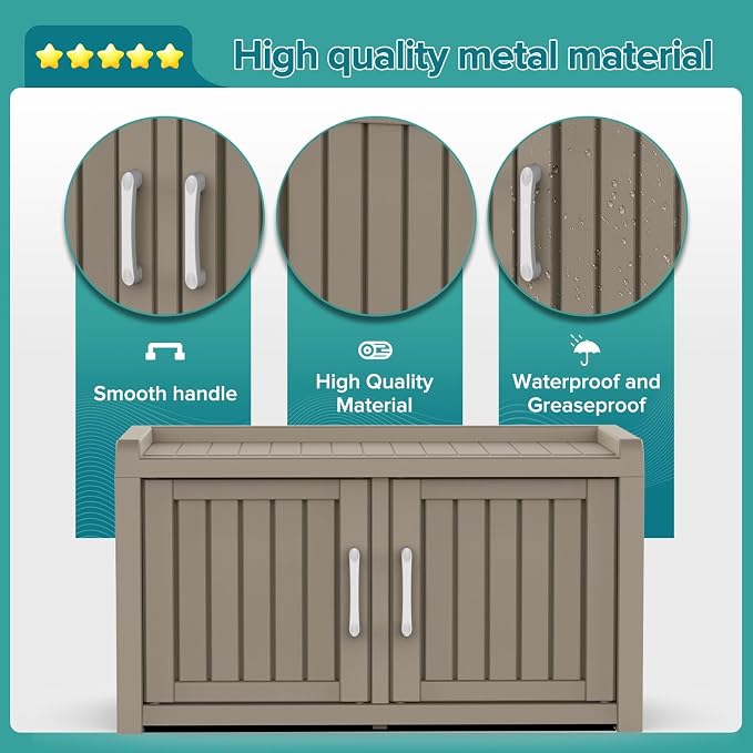 ROJIK Shoe Cabinet Storage Bench Indoor Outdoor, Waterproof UV-Resistant Resin Entryway Furniture with Adjustable Shelves for Hallway, Living Room and Bedroom (Double Door, Classic Grey)