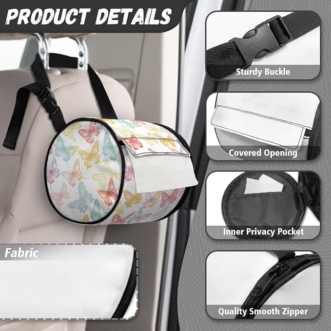 Hanging Paper Tower Holder Wall Mounted Cylinder Toilet Paper Roll Storage Holder with Adjustable Strap Easy to Install 6.3 * 6.3 * 6.3 Inch,Butterlies Silhouette