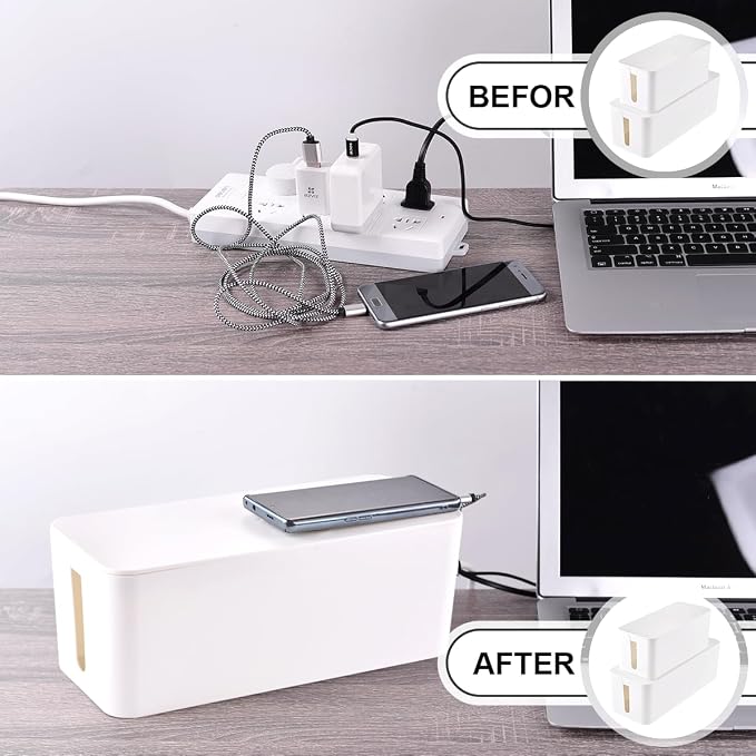 Tuwechen Cable Management Box, 2 Pack Cable Organizer for Surge Protector