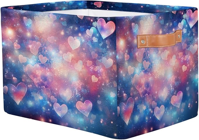 Collapsible Storage Cubes with Handles, Foldable Fabric Organizer Bins for Closet, Utility Room & Storage Shelves, Decorative Storage Baskets 15x11x9.5 Inches(Galaxy Love)