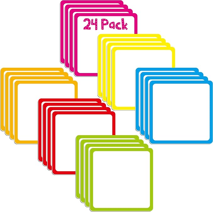 Magnetic Blank Labels, 24 PCS Dry Erase Reusable Neon Name Tag Magnets with Colorful Frame in 6 Colors for Whiteboard, Locker, Fridge, School, Office, Home (Each Measures 3.6" x 3.6")