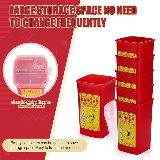 Chumia 10 Pcs 1 Quart Sharps Container,Small Needle Container Disposal | Sharps Containers Bulk for Home Use, Locking Lid Secure Closure, Safe Needle Box Disposal, for Biohazard Syringes,Travel size
