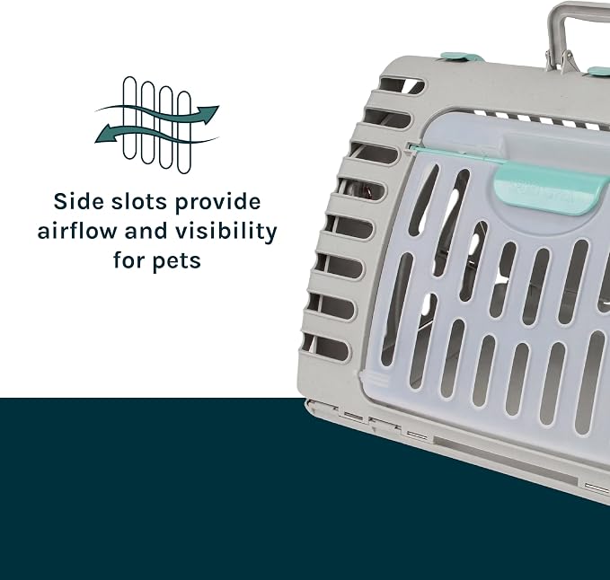 SportPet X-Large Hard-Sided Travel Cat Carrier - Cat Carrier with Patented Wide Side-Opening Door, Foldable Portable Pet Carrier with Removable Bed for Cats & Small Pets up to 35lbs - Gray