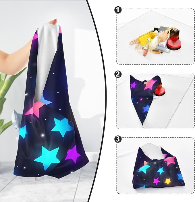 JIPONI Neon Stars Makeup Bag, Self-Adhesive Magic Wrap Cloth, Portable Cosmetic Organizer, Camera Lens Protector, Travel Storage for Beauty Essentials, 21.7"x21.7"