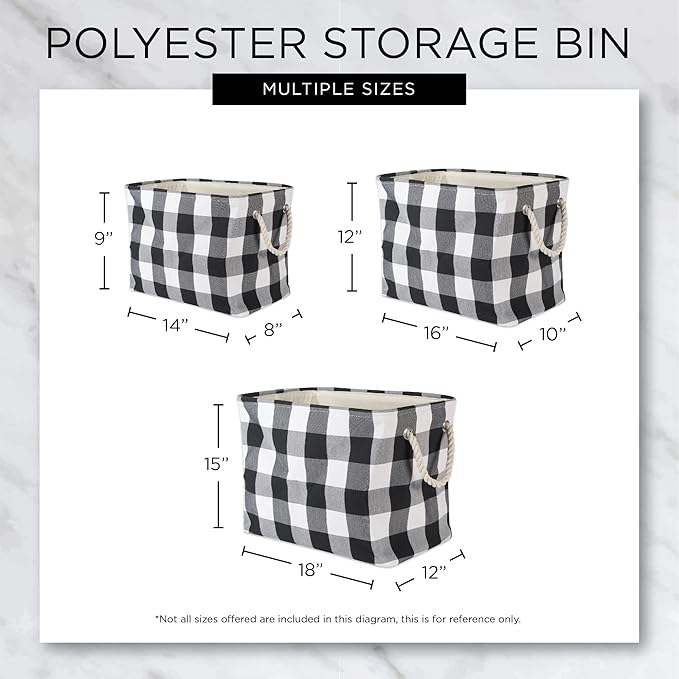 DII Buffalo Check Storage Bin, Large Rectangle, 17.5x12x15, Black & White