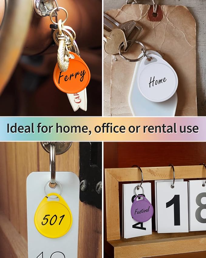 Uniclife 1.5 Inch Colorful Key Tags for Labeling Writable Round Plastic Key Chain Tags with Split Rings Sturdy Item Identifiers in 7 Assorted Colors, 100 Pack