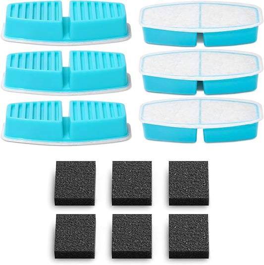 Official POOEKEN 12 Packs(6 Filters + 6 Sponges) for B3 Battery Cat Water Fountain, Cat Fountain Replacement Filters with Activated Carbon Filter, Ultra-fine Fiber