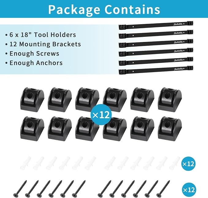 6 Pieces 18" Magnetic Tool Holder Strip, Black Magnet Bar, Metal Tool Organizer Rack for Garage Organization, Easy To Install in Workshop, Mounting Screws Included