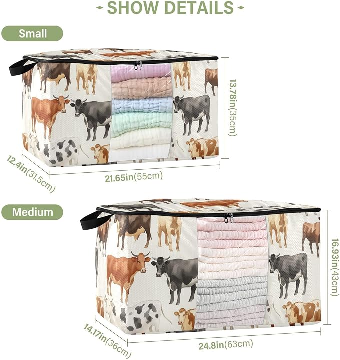 Generic Cute Cows Clothes Storage Bag Bins 2 Pack Foldable Storage Containers Large Closet Organizer with Zipper Under Bed Storage for Pillows Clothing Comforters 95L, g355896682p976c1037s2358