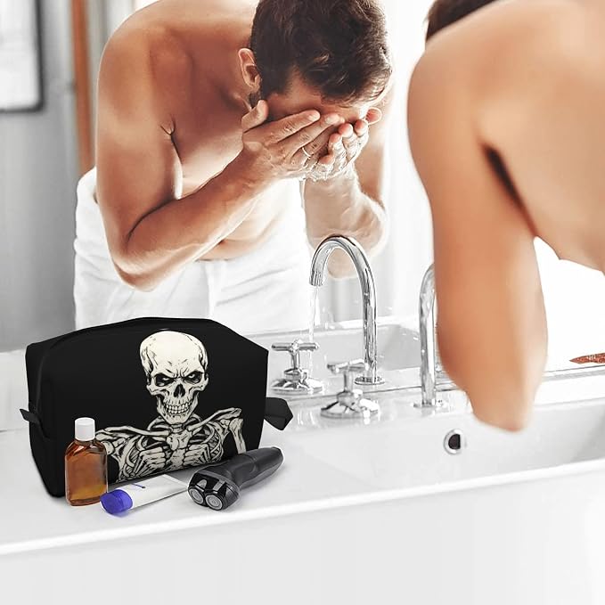 Gothic Skull Makeup Bag - Durable 600D Oxford Fabric Travel Cosmetic Bag, Shockproof Foam Padded Toiletry Organizer for Gym & Daily Use 10x6.2x4.9 Inch