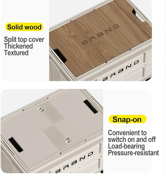 Foldable Storage Container with Wheels, Durable Plastic Box with Lid for Handbags, Clothes, Books - Space-Saving Home Organizer, Beige