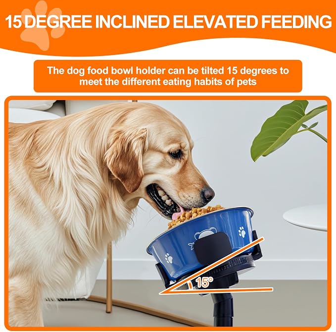 Dog Bowls Elevated Adjustable Stand, Raised Bowl with 3 Heights & Tilted Feeding Stand, Compatible with Various Bowls, for Medium & Large Breeds (with Bowl) Black