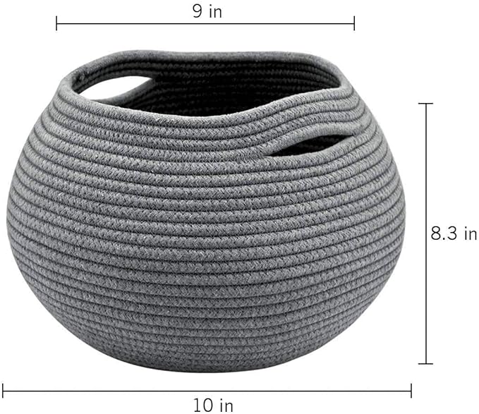 Goodpick Round Woven Rope Storage Basket for Shelves, 10" x 8.3", Grey | Decotative Small Basket for Toy Storage, Baby Gift Basket with Handles, Fits Bedroom & Nursery Décor, Plant Baskets