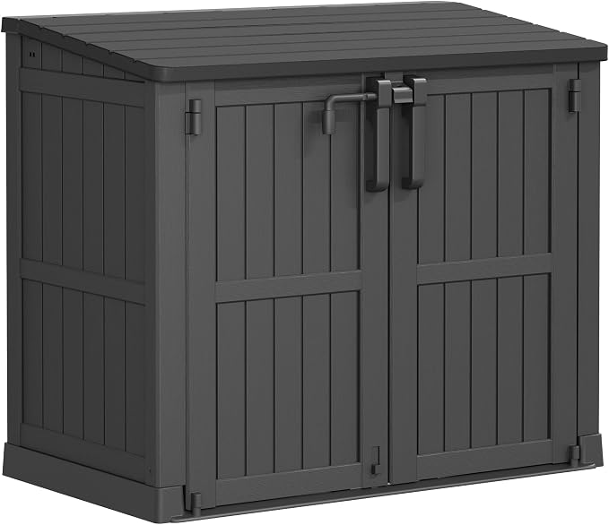 LHBcraft Outdoor Storage Cabinet 37 Cu Ft with Lockable Doors, Portable Horizontal Resin Storage Shed -Easy to Assemble, Waterproof Outdoor Storage Box for Backyards,Patios Black