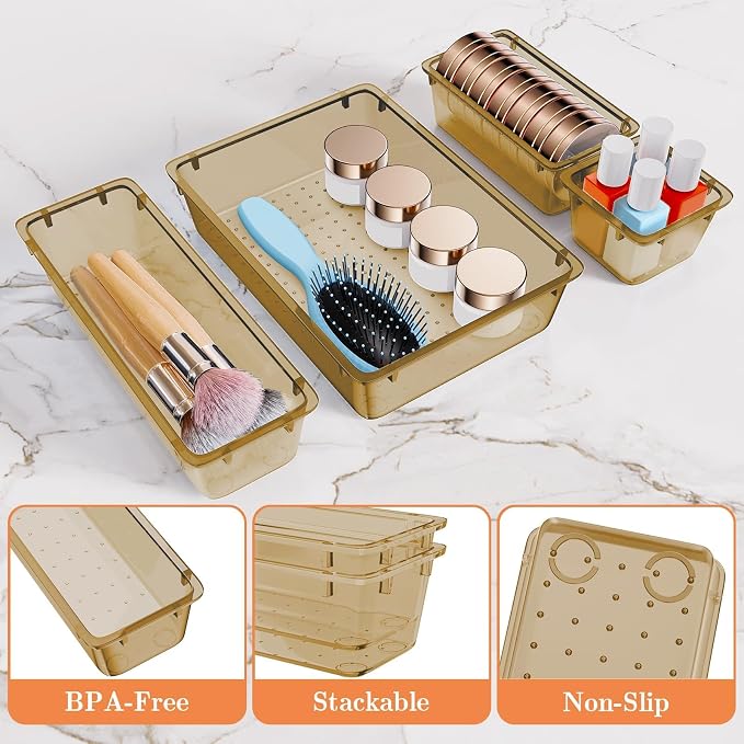 SpaceHacks 25 PCS Plastic Drawer Organizer, 4-Size Versatile Organizer Trays & storage Bins