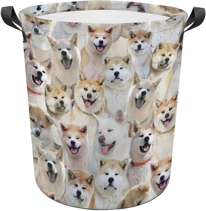 Funny Akita Face Print Laundry Basket, Cute Pet Dog Laundry Hamper, Dirty Clothes Basket for Akita Lover, Waterproof Laundry Baskets for Bedroom Bathroom, Gifts for Akita Mom Dog Owner