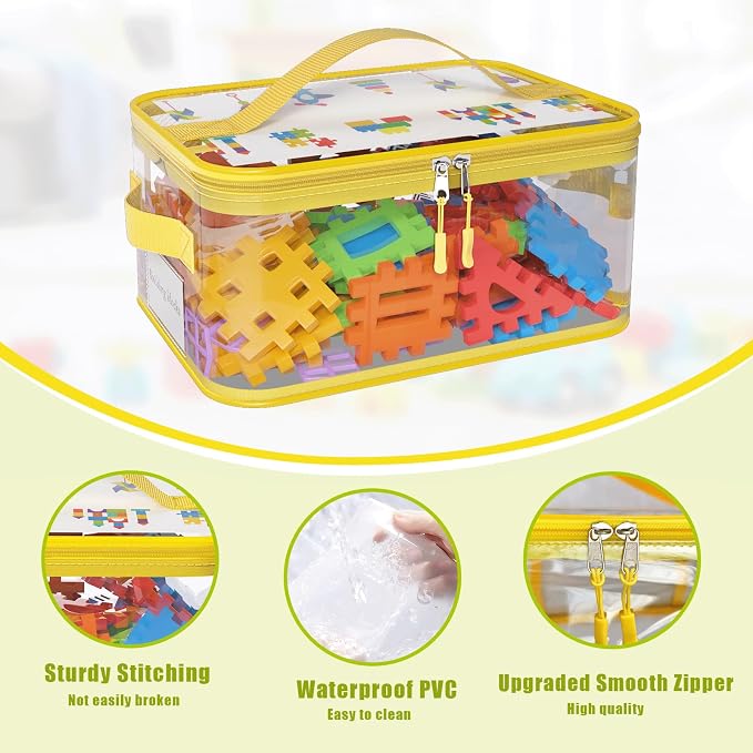 8 Pack Large Clear Toy Storage Bags with Labels, Handles, Zippers XL | Large Capacity, Transparent PVC, Waterproof Dustproof, Space-saving, Portability for Building Blocks, Puzzle, Dolls, Travel