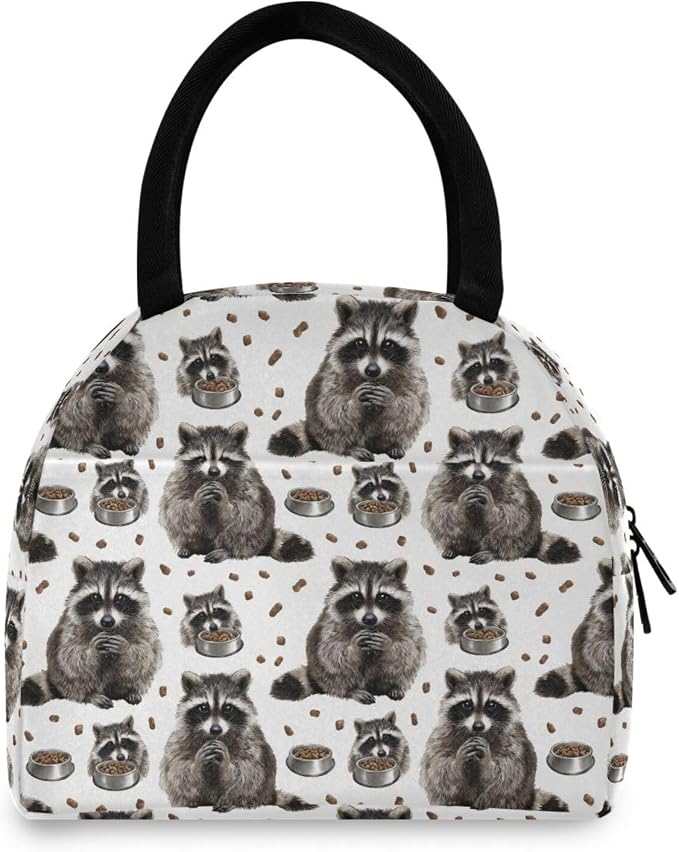 Lunch Bag Pet Food Cute Raccoons Insulated Lunch Box Cooler Lunch Container Organizer Reusable Lunch Tote Bags for Work Travel Outdoor