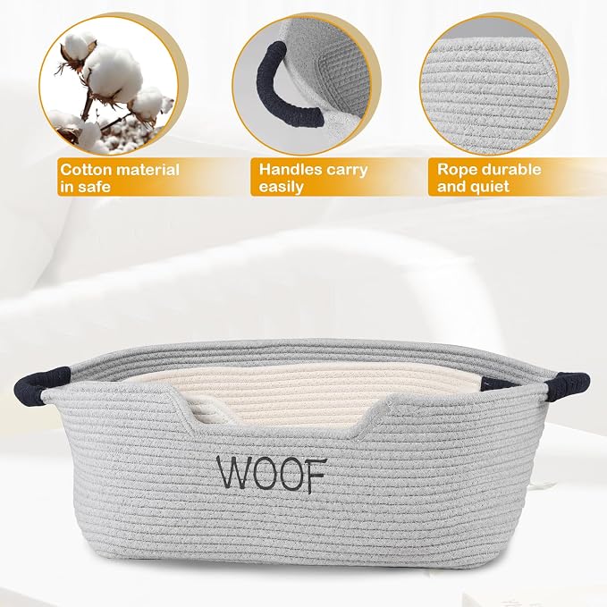 Morezi Dog Toy Basket 2 Pieces Woven Dog Toy bin Low in Front Organizer Storage - Perfect for Collecting Puppy Combs Shampoo Brushes Towel Grooming Stuff in Bathroom playroom Closet