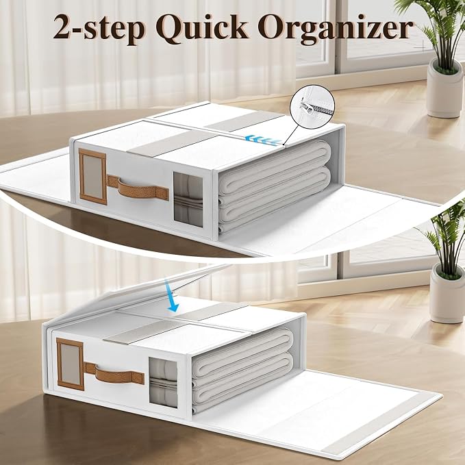 8 Pack Bed Sheets Organizers And Storage,Sheets Set Folder Keeper with Handle,Foldable Bedding Storage Box For Linen Closet,Duvet Cover(King Size-3.7 Gal,White)