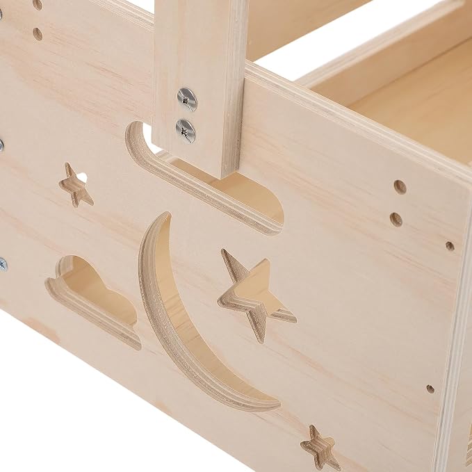 Dog Wardrobe Organizer - Wooden Pet Garment Rack with Handle & Storage Basket - Cute Crate Closets for Dog/Cat/Doll Clothes Toys and Accessories, 20x13.5x9inch