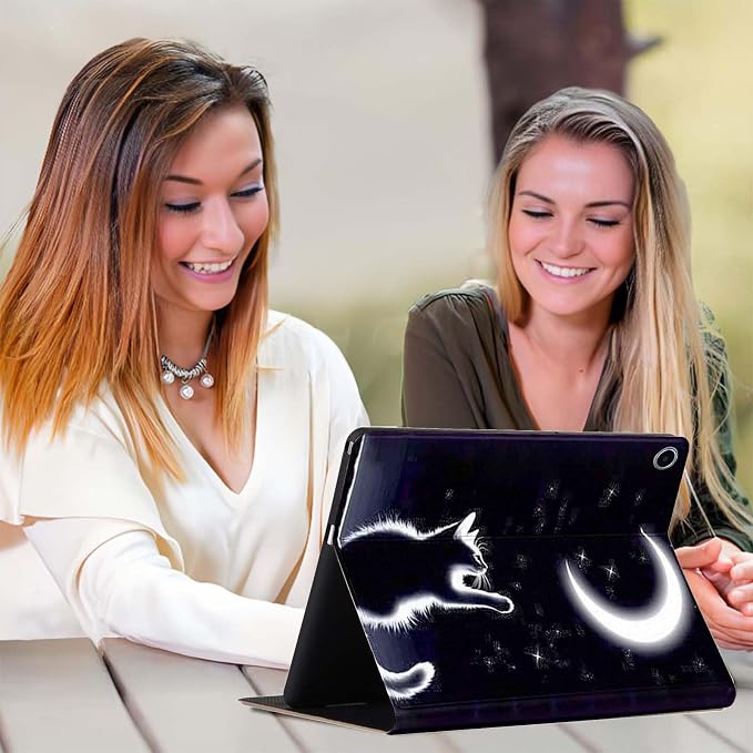 for Samsung Galaxy Tab A 8.0 2019(SM-T290/T295) Tablet Case,Premium Leather Folio Stand Auto Wake/Sleep,Multiple Viewing Stand,Night Moon and Pet Cat