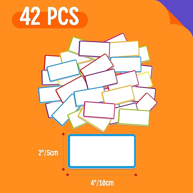 Magnetic Name Tag Labels, 42 PCS Dry Erase Reusable Neon Name Stickers Frame in 7 Colors for Whiteboards Locker Fridge School Office Home (Each Measures 2" x 4")