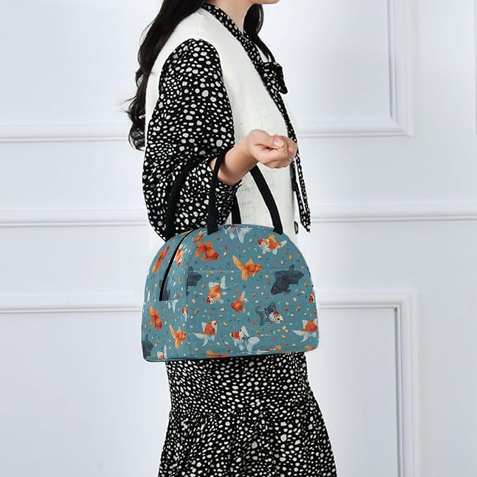 Lunch Bag Fish Food Pet Goldfishes Insulated Lunch Box Cooler Lunch Container Organizer Reusable Lunch Tote Bags for Work Travel Outdoor