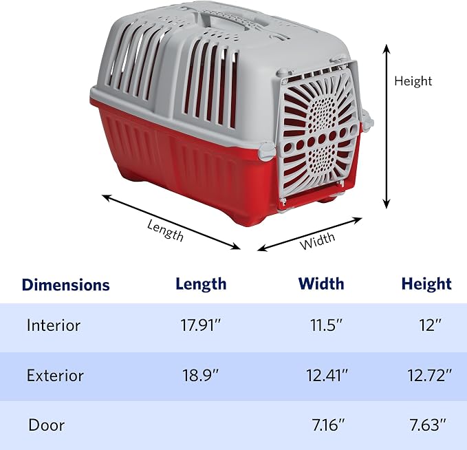Midwest Homes Spree Travel Carrier, Small, Red - Dog & Cat Crate | Hard-Sided Pet Carrier, Plastic Door, Ventilated Design, Locking Tabs, Easy Assembly