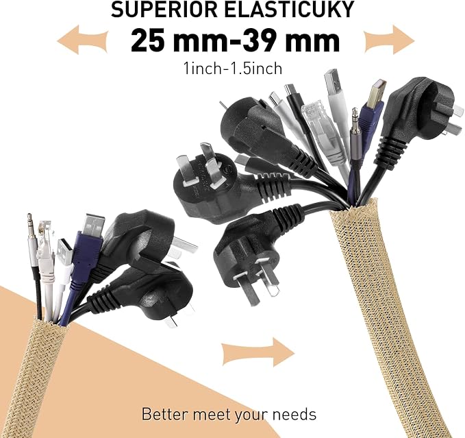 AGPTEK Cable Sleeve, 6.6ft - 1.5 inch Cable Management Cord Hide,Wood Color | Desk Cord Cover Organizer Wire Hider for Office Computer TV Wire Loom Tubing Pet-Proof Cord Protector from Cat Dog Chewing