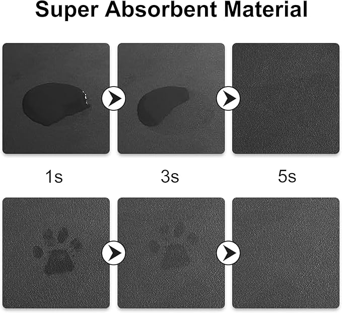 YCT Cat Food and Water Mat for Pets - Non Slip Super Absorbent Dog Bowl Mat, with Multiple Cat Heads Logo - 24 x 16.9 Inches, Brown