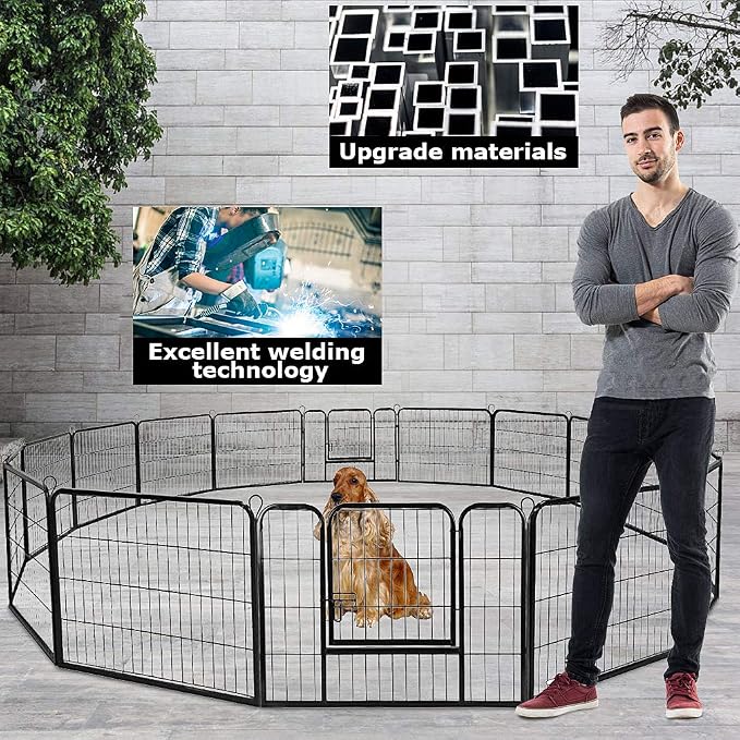 BestPet | Dog Playpen | 32", 16 Panels | Heavy Duty Metal Pet Exercise Pen | Indoor/Outdoor Fence Panels | Rust-Resistant, Removable, Tool-Free Setup | Anti-Skid, Expandable Design