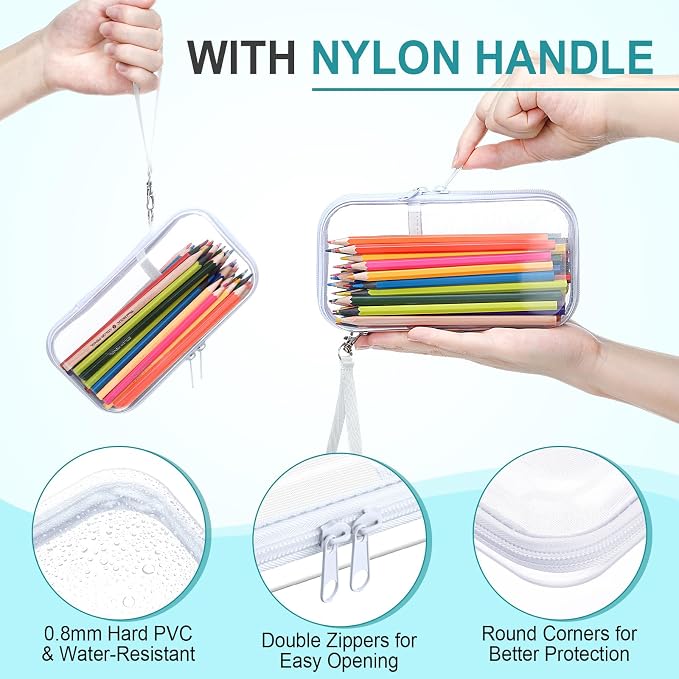 Sanwuta 4 Pcs Clear Hard Shell Zipper Case Clear Travel Pouches Bulk Plastic Portable Travel Organizer Bin with Mesh Pocket Toiletry Pouch Cosmetics Makeup Bag Snack Toiletry Bag(White)