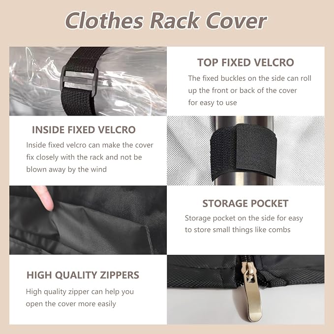 Rileytee Garment Rack Cover,600D Heavy Duty Waterproof Clothing Rack Cover,Clothes Rack Cover with Zipper for Metal Garment Rack(Black,46"W x 18"D x 80"H,Cover Only）