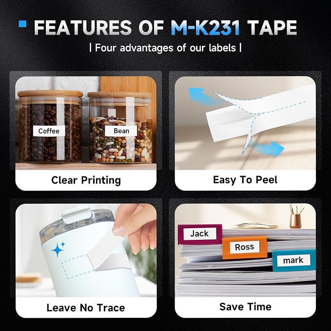 5PK Compatible M Tape M231 MK231 M-K231 M-231 Compatible with Brother Ptouch Label Maker PT-70BM,PT-M95,PT-90,PT-70,PT-65,PT-70SR,PT-85, (1/2") 12mm,0.47-Inch Black on White
