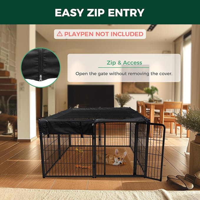 FXW Mesh Top Cover for 32"/40"/45" H 8-Panel Dog Playpen, Square | Helps Deter Jump-Outs, Tear-Resistant, Quick Setup, Compact Storage, Fits FXW Only, Playpen Not Included