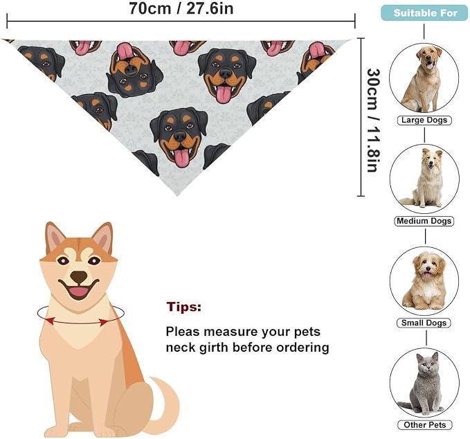1Pcs Summer Rottweilers and Thistles Lightweight Comfy Triangle Scarf for Small to Large Pets Travel, Picnic, Party, Casual Daily Use