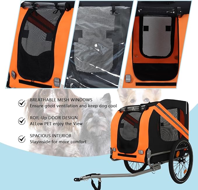 Large Dog Bike Trailer with 18.9" Wheels - 120LB Capacity Dog Trailer for Bike, Foldable Pet Bike Trailer for All-Terrain Cycling, Jogging & Camping