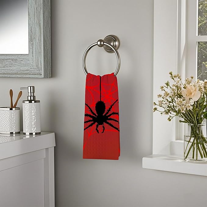 Red Spider and Spider Web Hand Towels,Set of 2 Absorbent Bath Towel Kitchen Dish Towel Home Gym Hotel Bathroom Decor,16x24 Inches