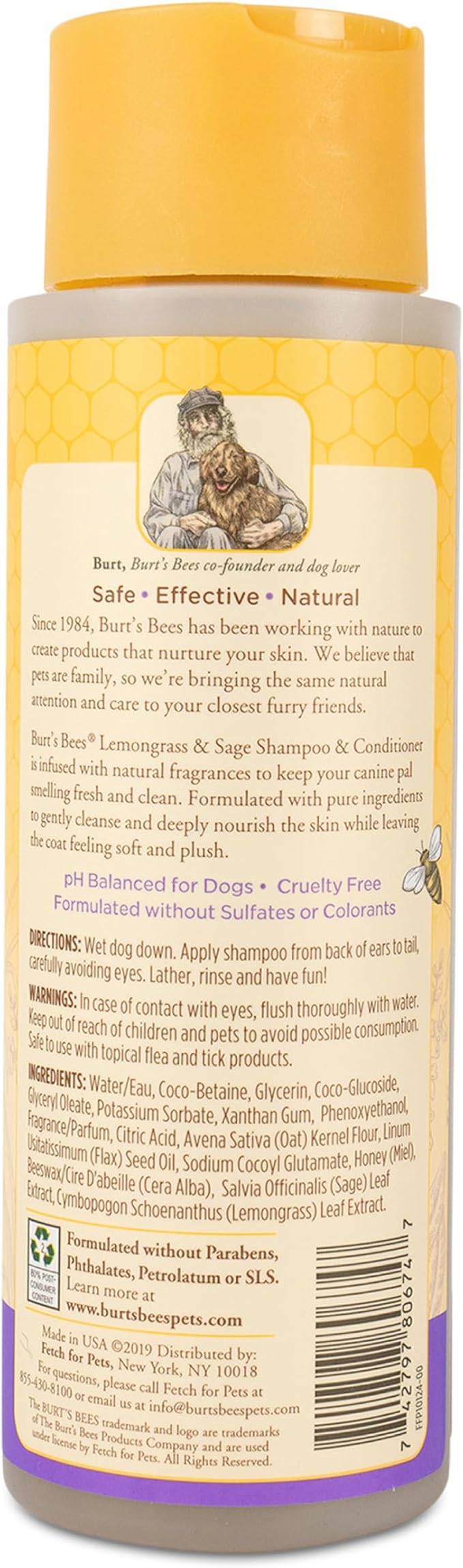 Burt's Bees for Pets Tearless 2 in 1 Shampoo and Conditioner - Made with Lemongrass and Sage- Best Shampoo +Conditioner for Gentle Skin and Coat - Made in USA, 16 Oz