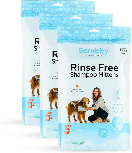 Scrubby Pet No Rinse Pet Wipes | Rinse Free Shampoo Mittens | Dogs & Cats | Bath Wipes - Bathing & Washing Pets, Hypoallergenic | No Rinse Wash Mitt | Grooming, Lather Wipe Dry - Pack of 15