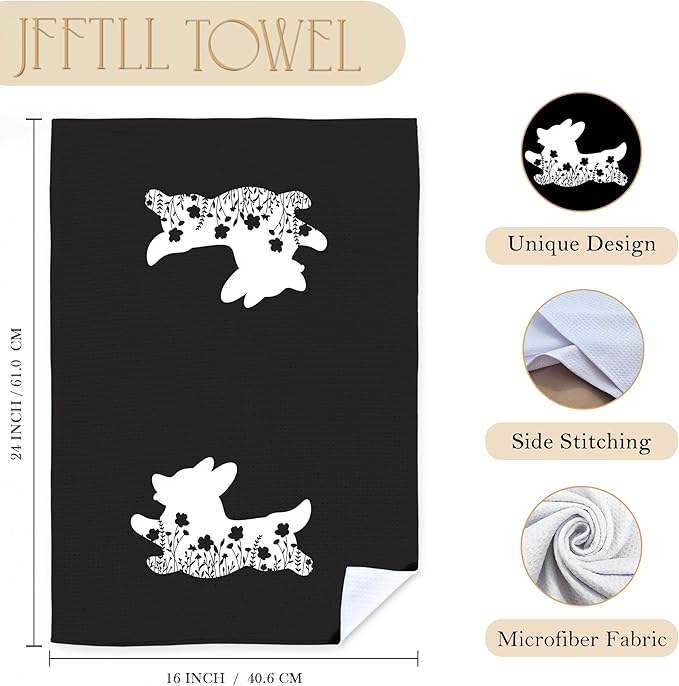 Corgi Gifts Kitchen Towels, Floral Corgis Dog Dish Towels for Kitchen Drying, Corgis Gifts for Corgi Lovers Hand Towels for Bathroom, Dog Bathroom Kitchen Decor, 16x24 Inch