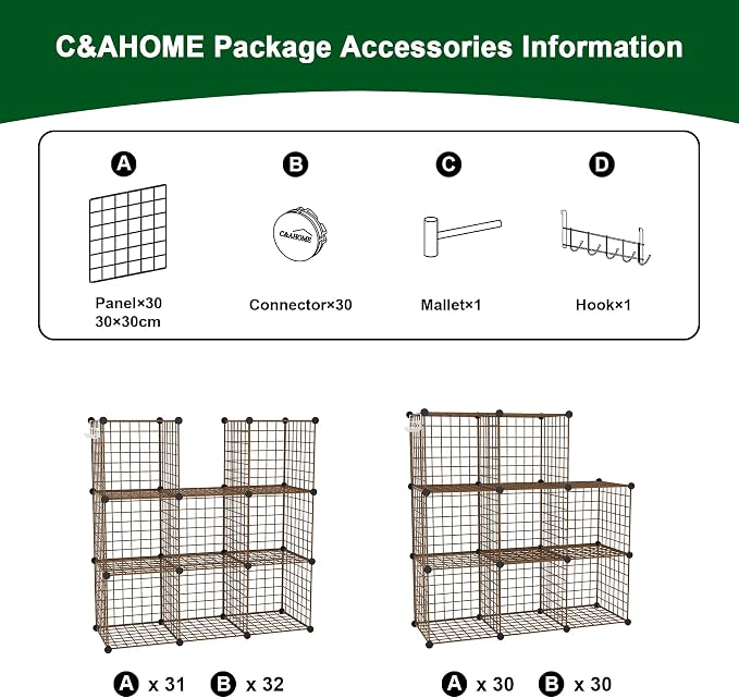 C&AHOME Wire Cube Storage, 8 - Cube Organizer Metal C Grids Units, Brown | Modular Shelves Units, Closet Organizer, Storage Bins Shelving, Ideal for Home, Office, Living Room