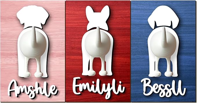 Personalized Dog Leash Holder for Wall, Custom 3D Dog Butt Leash Holder with Name, Hooks for Leashes, Keys, Collars, Christmas Birthdays Housewarming Gift for Pet Lovers (Style-03)